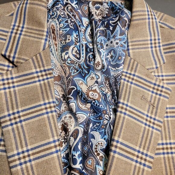 Alan Flusser Mens Paisley Lined 2-Button Blazer Jacket Beige Brown Checked EUC - Picture 5 of 13